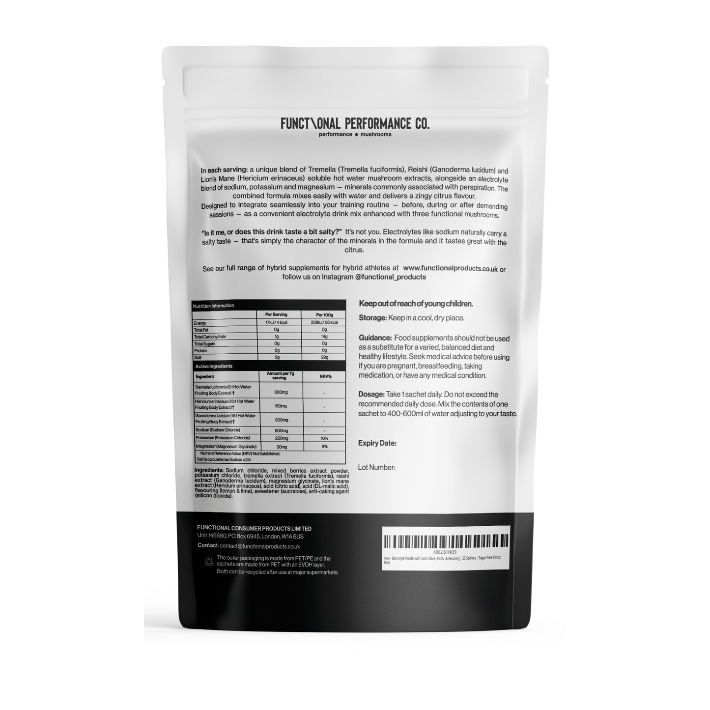 Tremella, Reishi and Lion's mane Electrolyte Hydration Formula