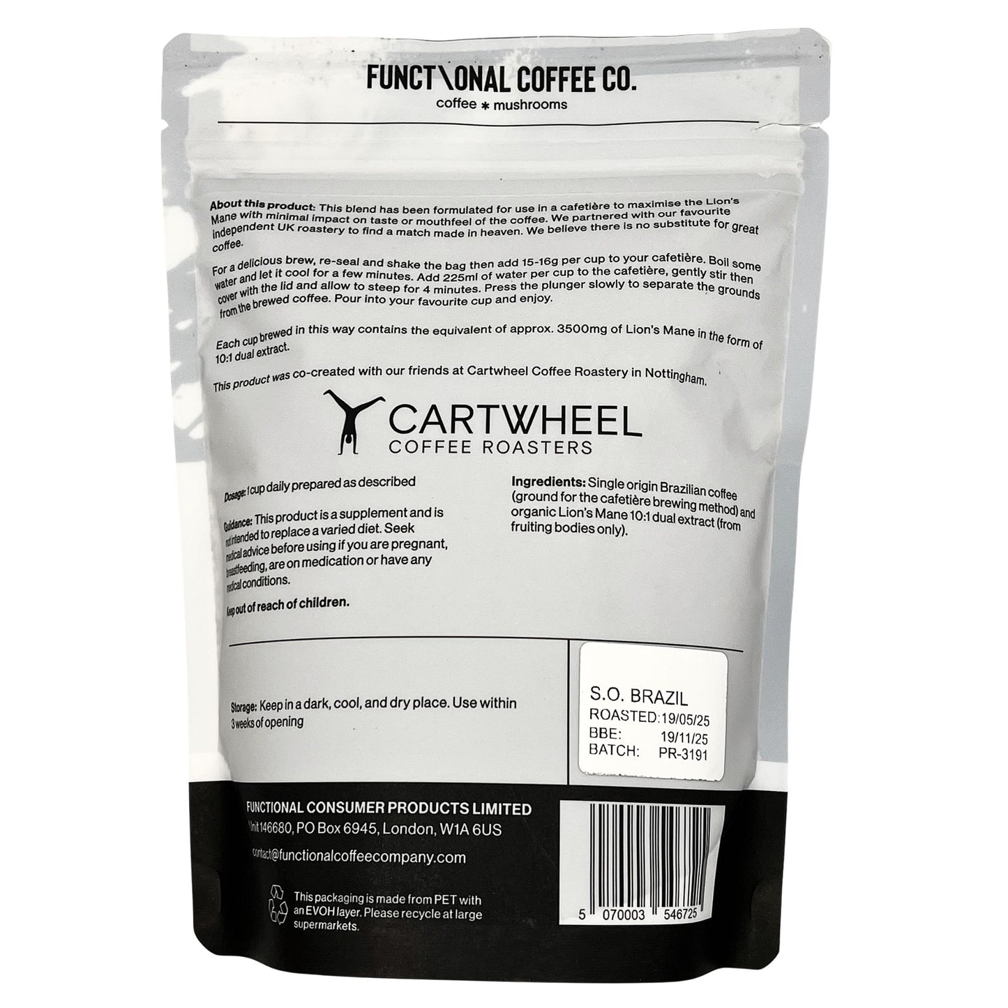 Lion's Mane Cafetière Blend, Single Origin Brazilian Coffee