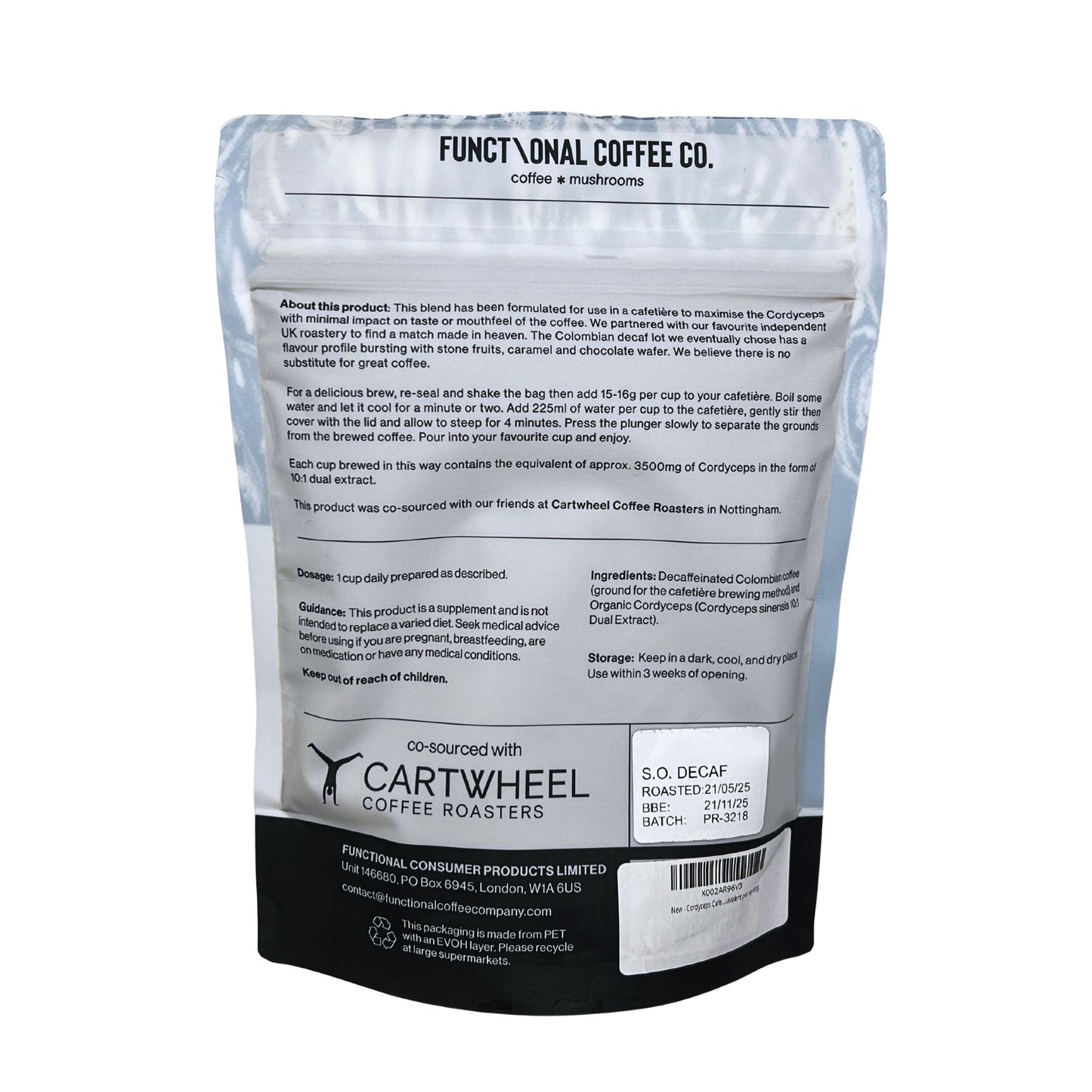 Cordyceps Cafetière Blend, Decaf Colombian Coffee