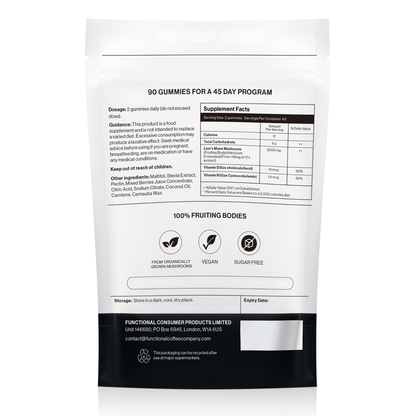 Dual Extracted & Organically Grown Lion's Mane Mushroom Gummies with Vitamin D3 and B12.
