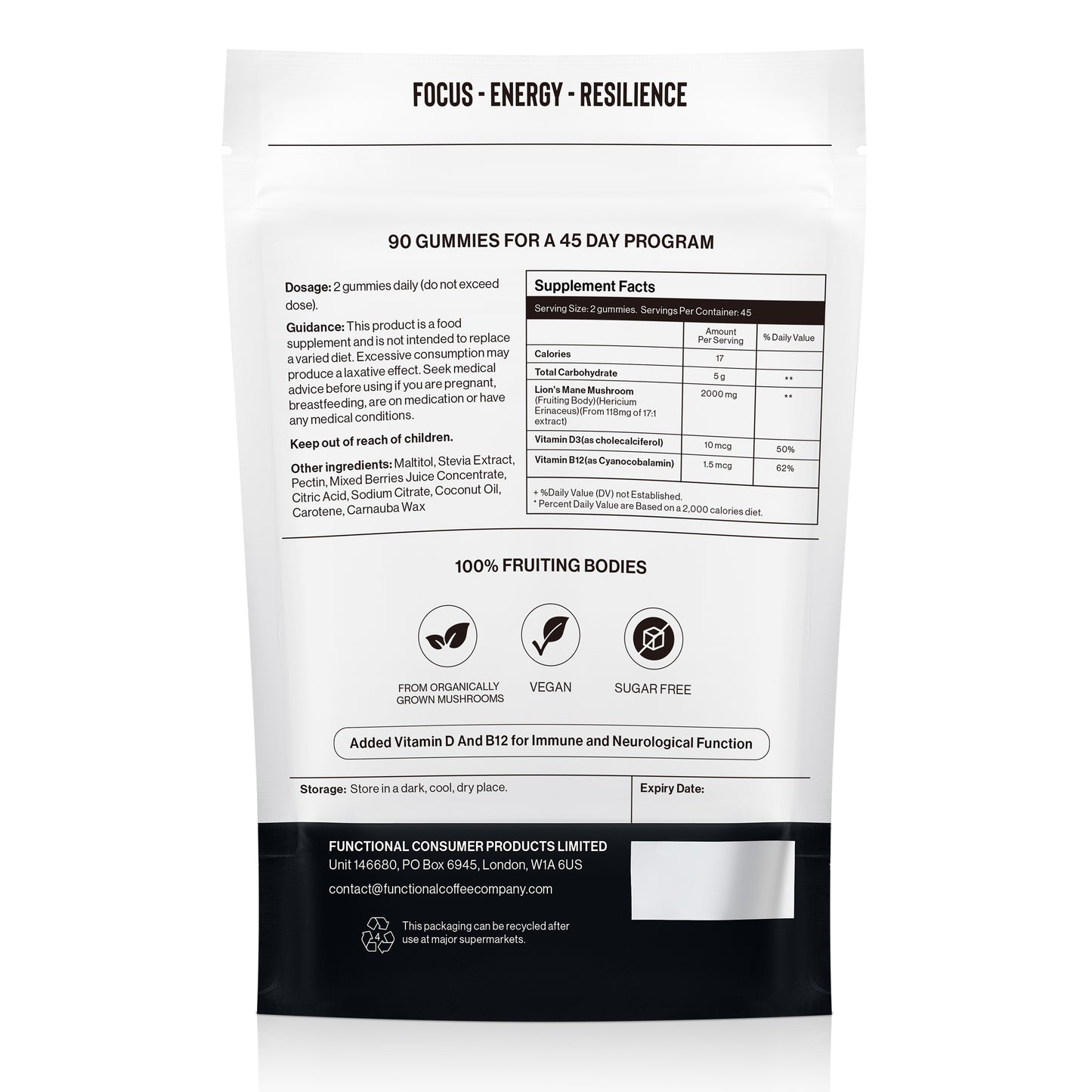 Lion's Mane Mushroom Gummies with Vitamin D3 and B12.