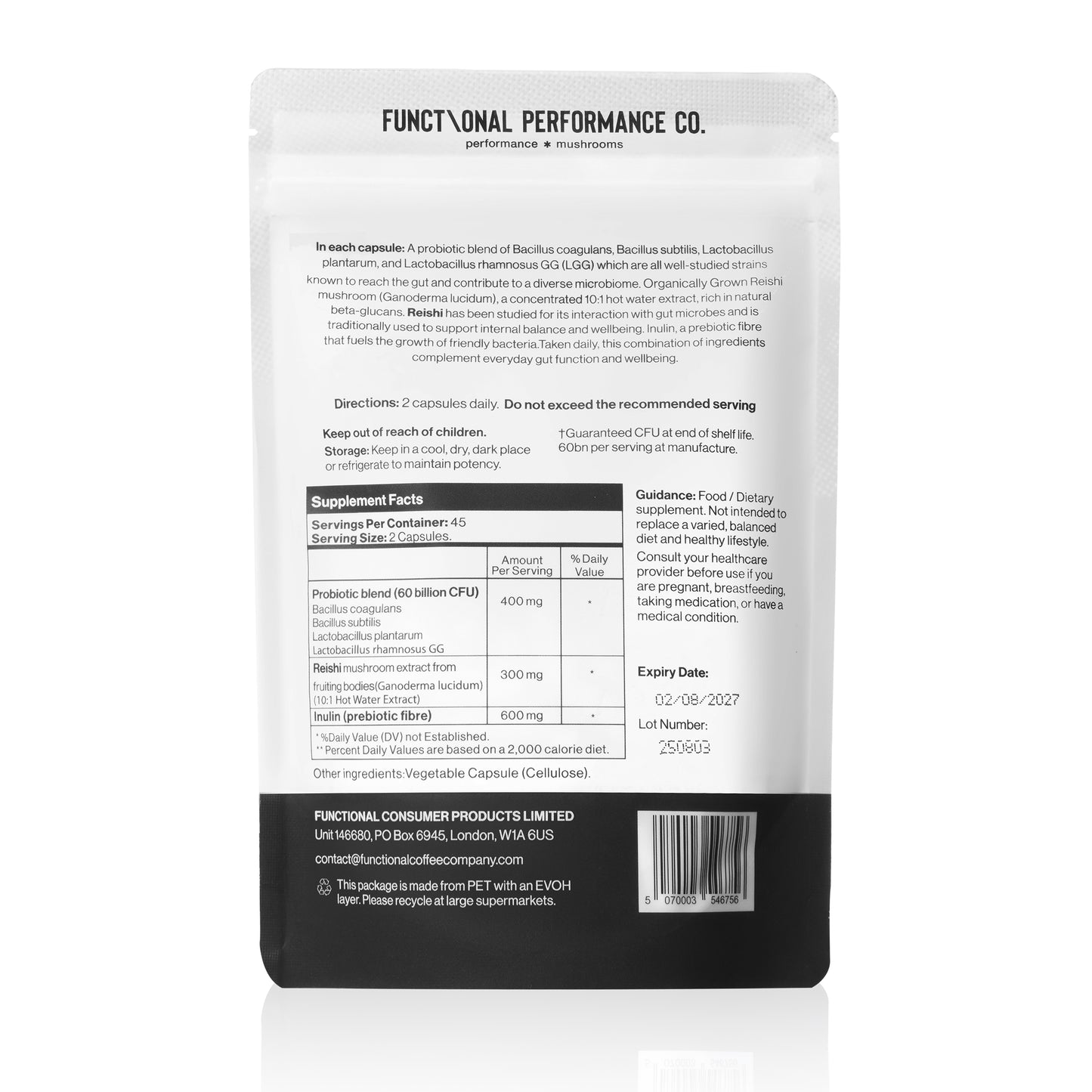 Reishi Mushroom Capsules with Probiotic and Prebiotic 45-Day Program aka "The Gut Feels"
