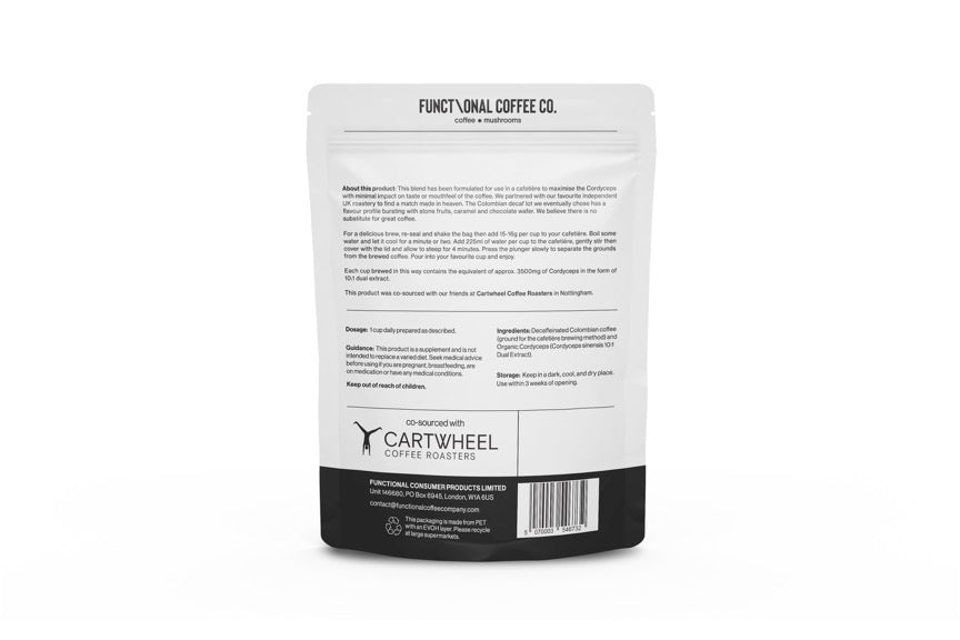 Cordyceps Cafetière Blend, Decaf Colombian Coffee with Cordyceps, 200g